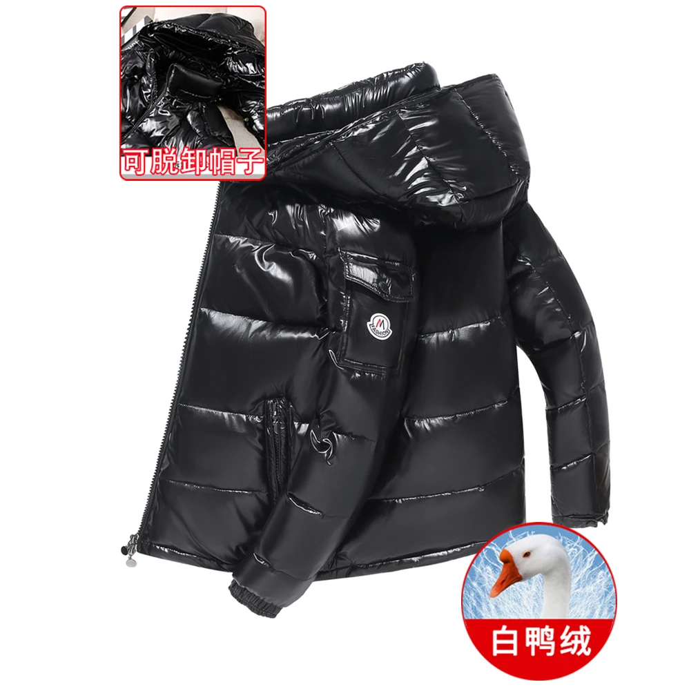 保登皮兹免洗羽绒服男冬季加厚潮牌潮流帅气短款新款冬装亮面鸭绒