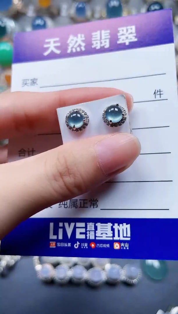 银S925镶嵌翡翠耳饰779