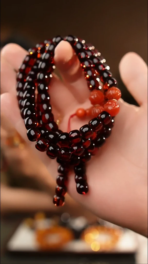 琥珀颈饰未镶嵌8+天然琥珀老型108