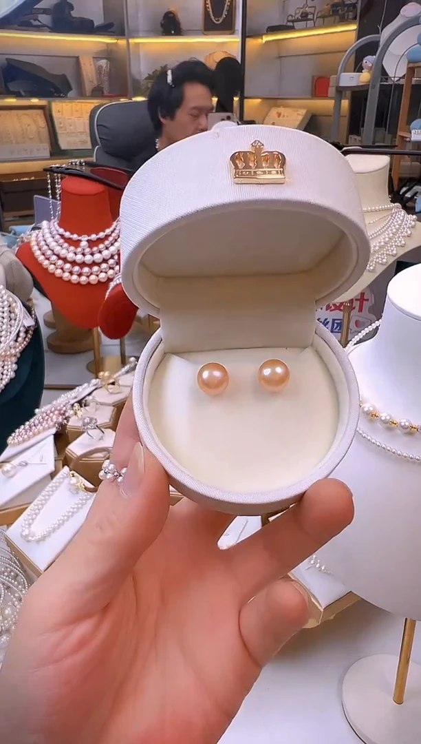 银S925镶嵌耳饰淡水珍珠中国红耳钉    珍珠耳饰