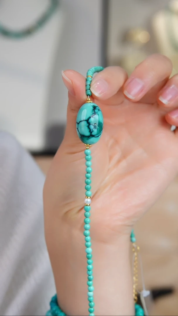 银S925镀金镶嵌绿松石项链1