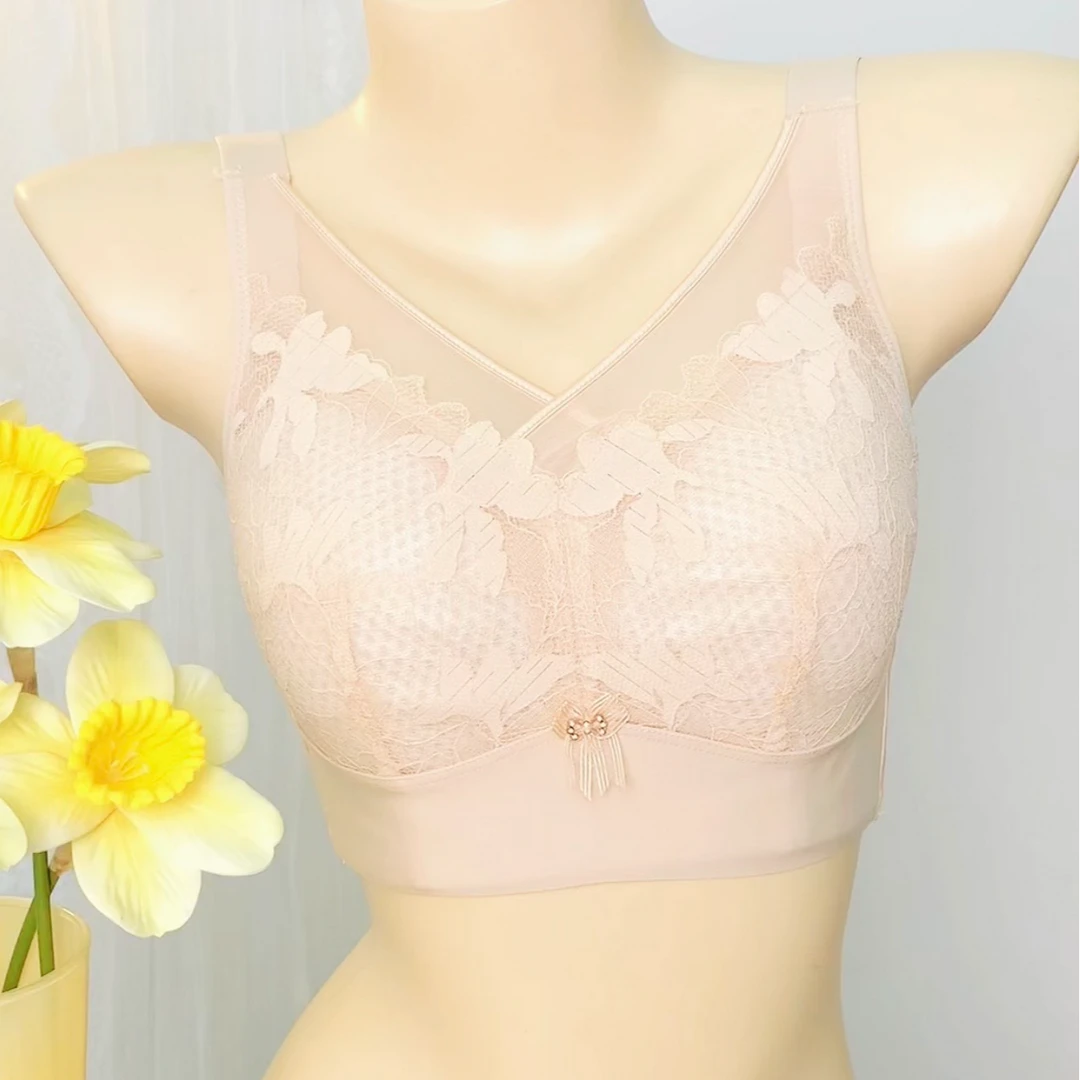 无磁无铁可过安检内衣大胸显小全罩杯薄款透气抹胸无钢圈大码文胸