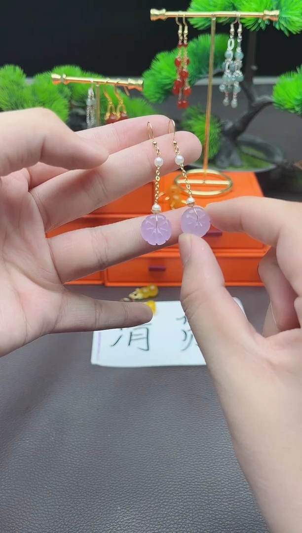 石英质玉（非洲翠）银S925镶嵌耳饰504