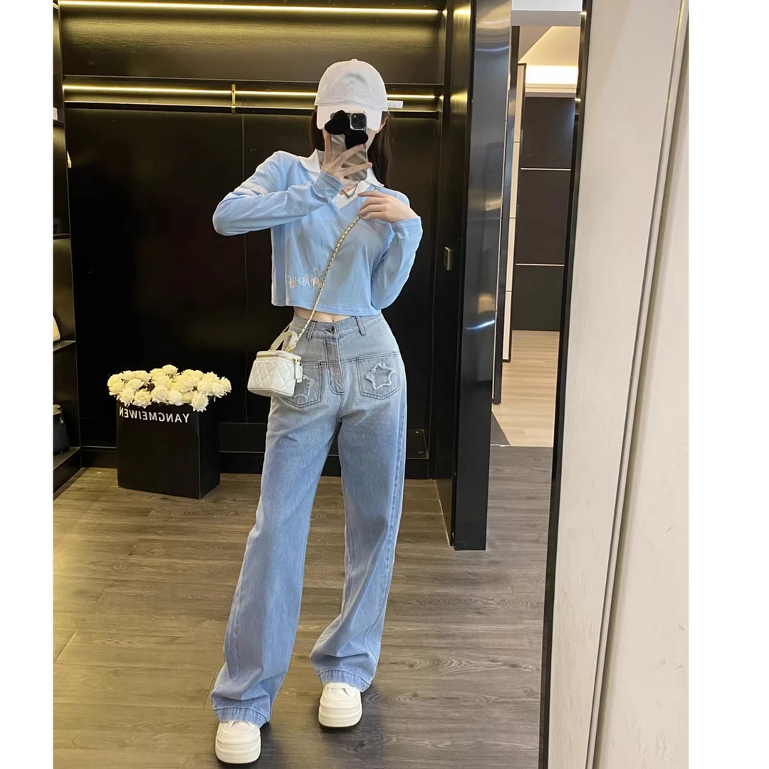Leathercat长袖t恤女2025新款春季设计感小众宽松短款polo领上衣