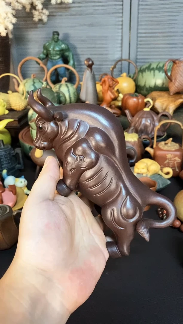 紫砂1紫砂商品斗牛摆件