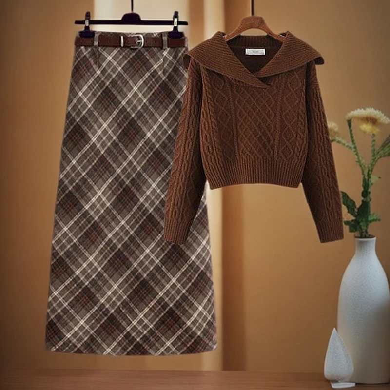 春季穿搭一整套女2025新款韩版气质显瘦针织毛衣高腰半身裙两件套