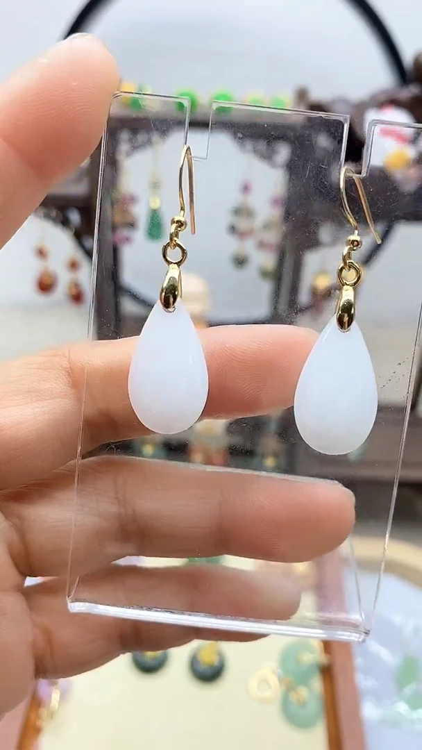 和田玉14K金镶嵌耳饰22