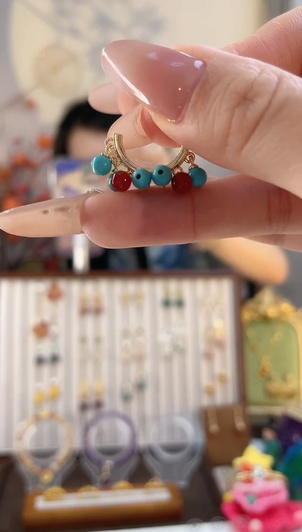 铜合金925银无3-3 蓝色耳圈款