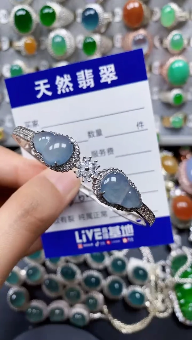 翡翠手镯银S925镶嵌0260