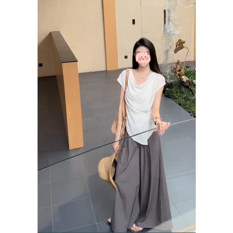 2025夏季新款时尚高级小众百搭高智显瘦休闲气质短袖上衣裤子套装