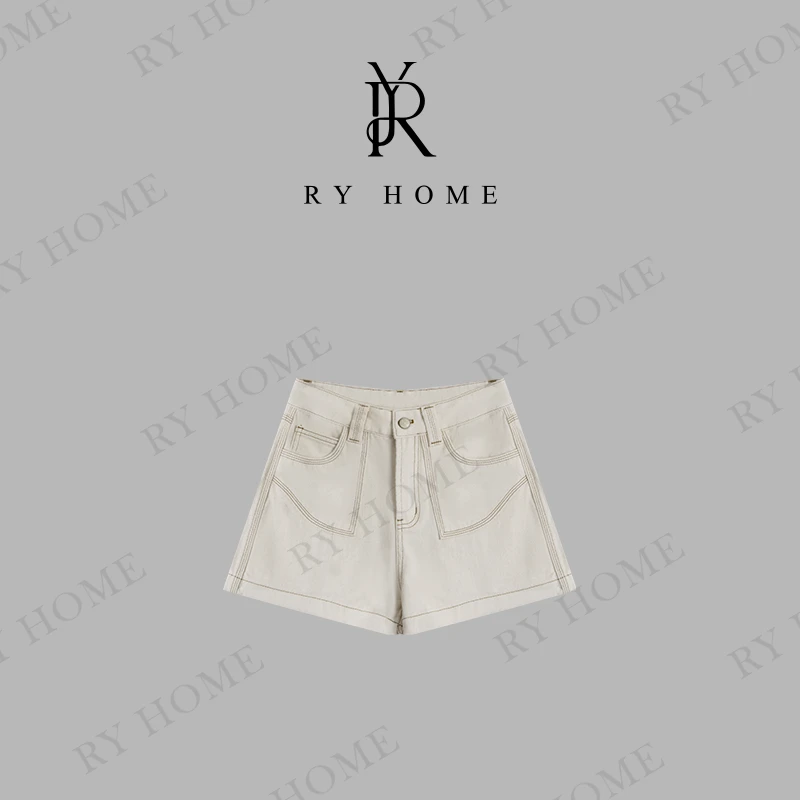【容雨RYHOME】莫兰迪奶油＋100棉雨沙点A子版牛仔短裤251K2431