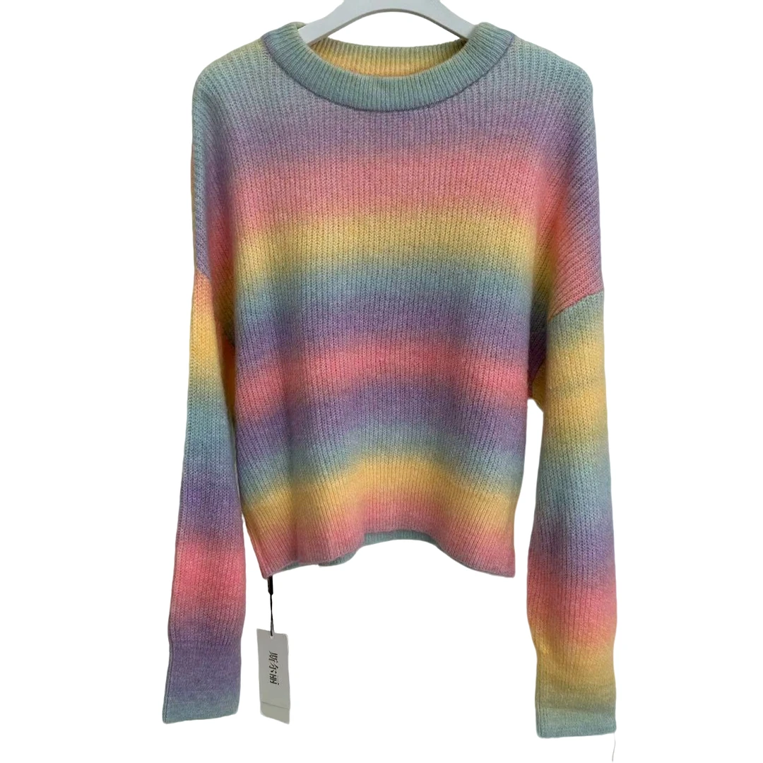 【148】孤韩版设计感彩虹撞色针织毛衣