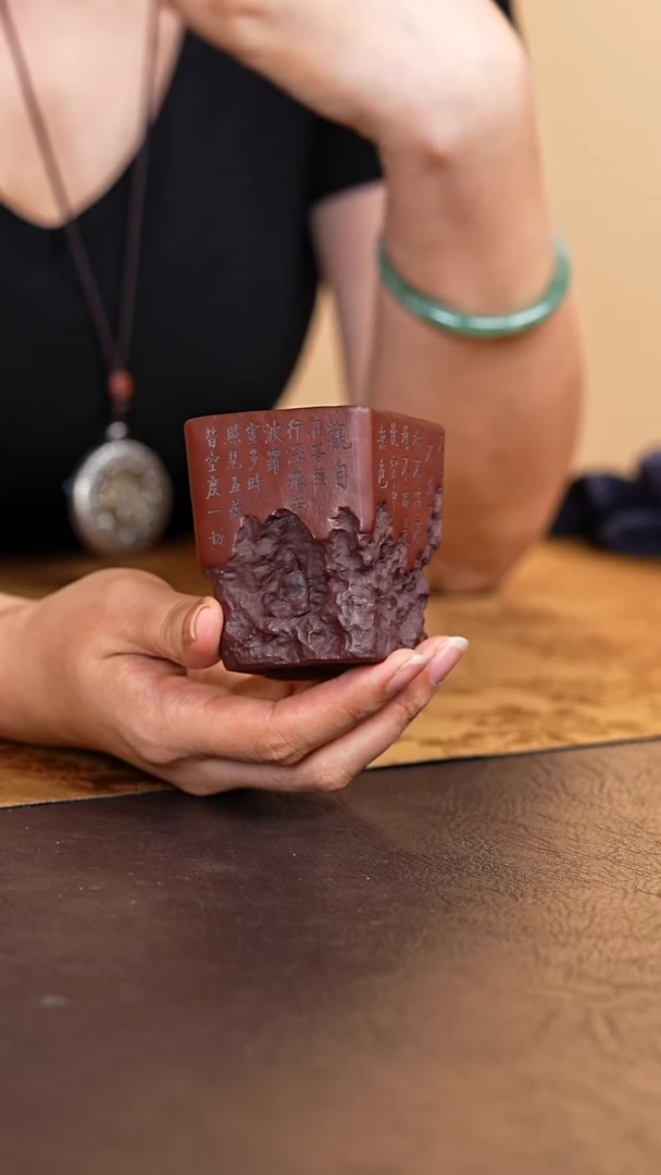 茶杯紫砂石窟刻绘浮雕