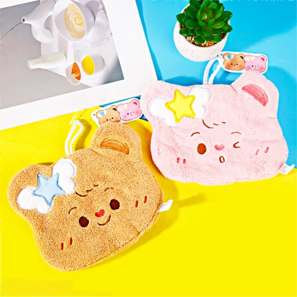 可挂式擦手巾可爱小熊家用卫生间厨房吸水不掉毛珊瑚绒擦手毛巾