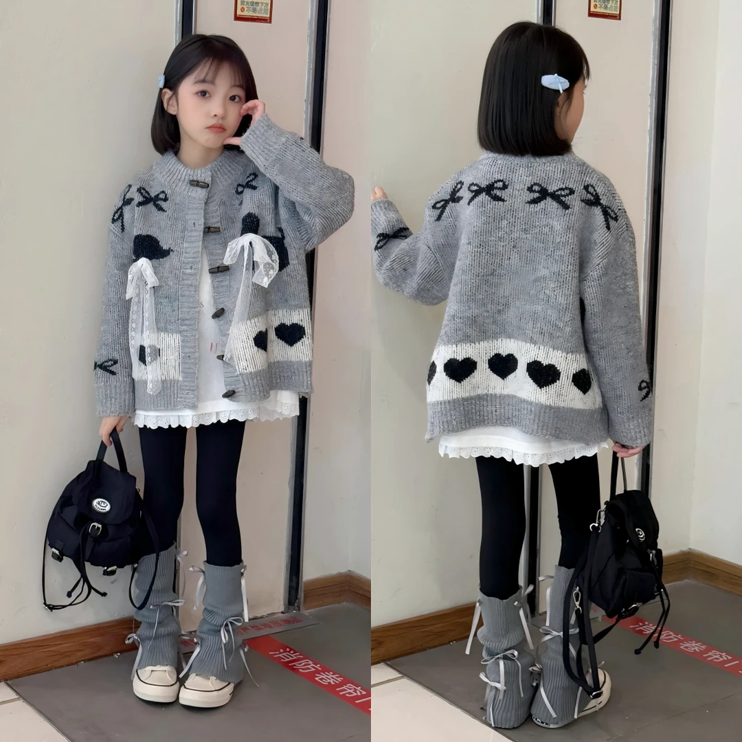 【亲子装】女童毛衣2025春季新款中大童韩版儿童针织上衣春装外套