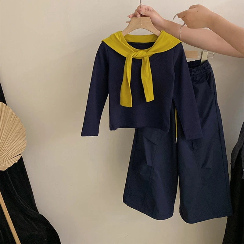 早秋~女童休闲套装2025秋款新款韩版洋气中大童披肩长袖工装裤