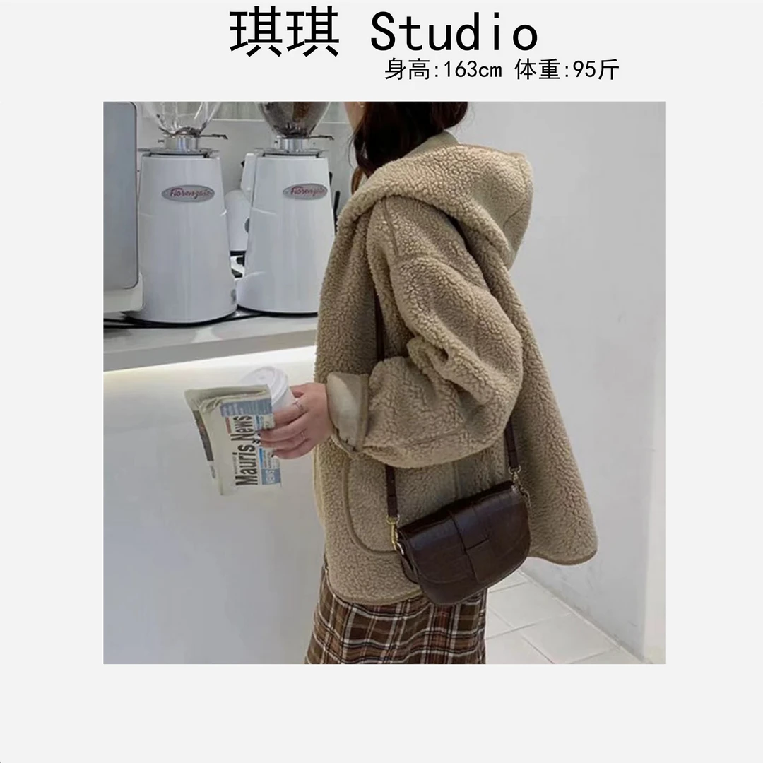 秋冬季新款气质时尚保暖包边双口袋连帽单排扣百搭毛毛外套8163-G