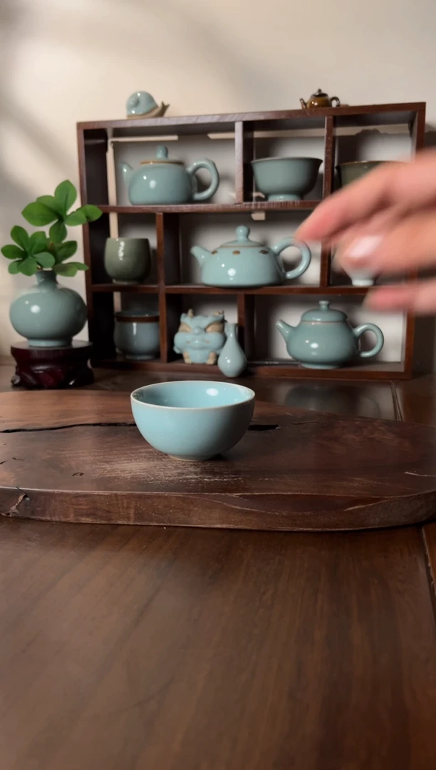 杯玉松汝瓷天青釉色小碗杯