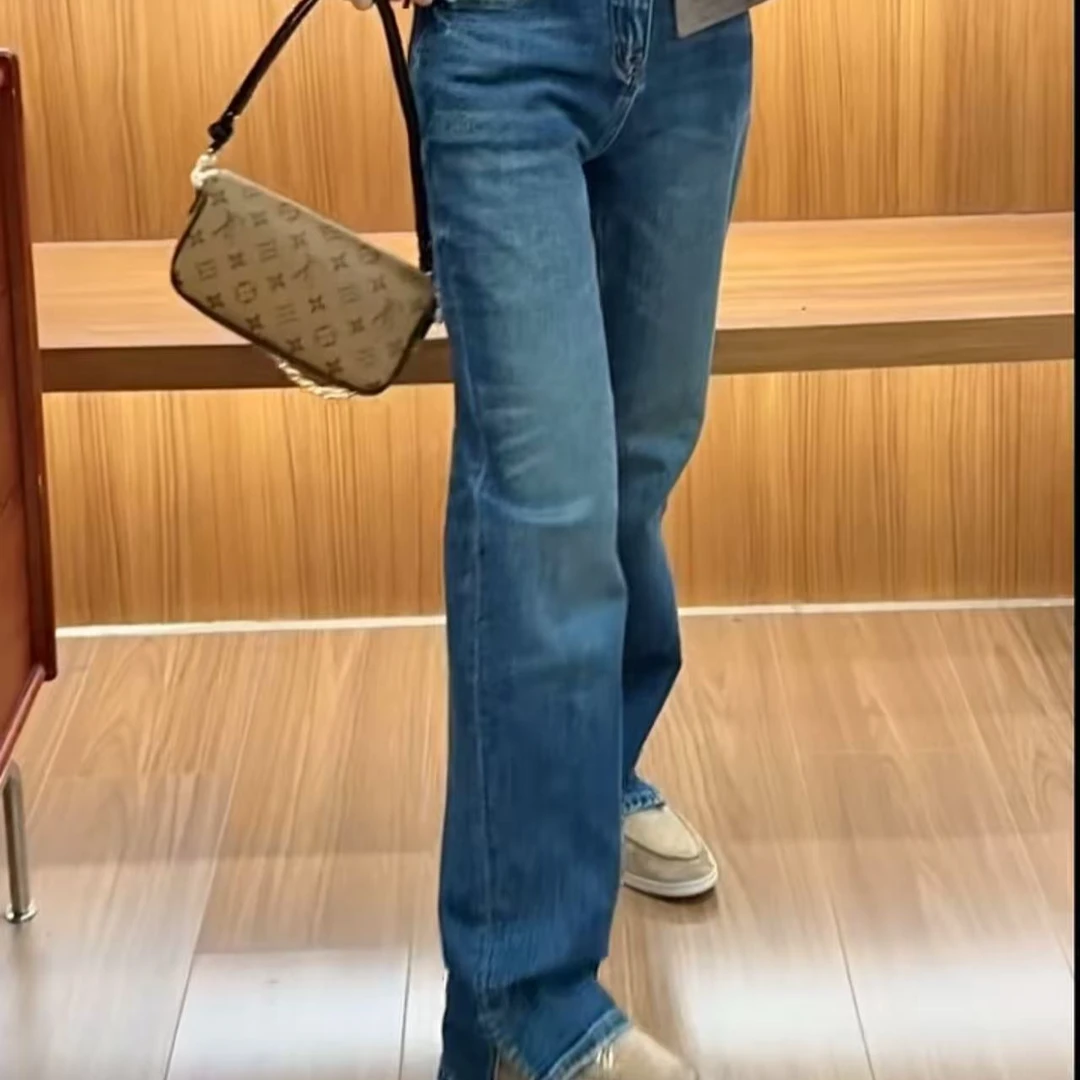 25款牛仔裤磨毛侧开衩小直筒裤脚0840