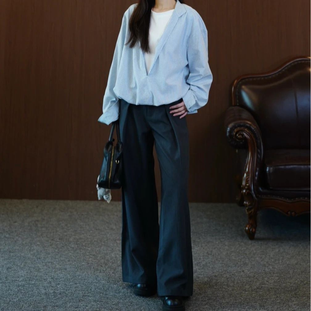 25秋季慵懒风休闲时尚风复古老钱风设计感西裤