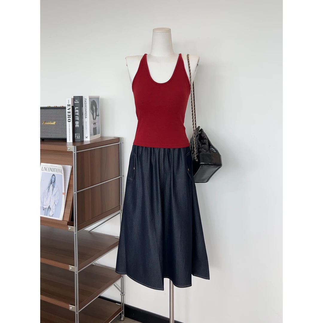 夏季薄款A字裙2025丹宁色新款气质牛仔裙高腰显瘦松紧时尚半身裙