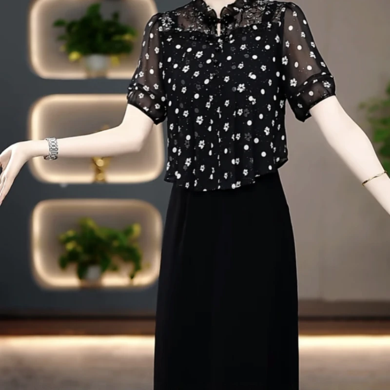 2025夏季新款高端精致时尚女人味修身收腰拼接印花遮肚减龄连衣裙