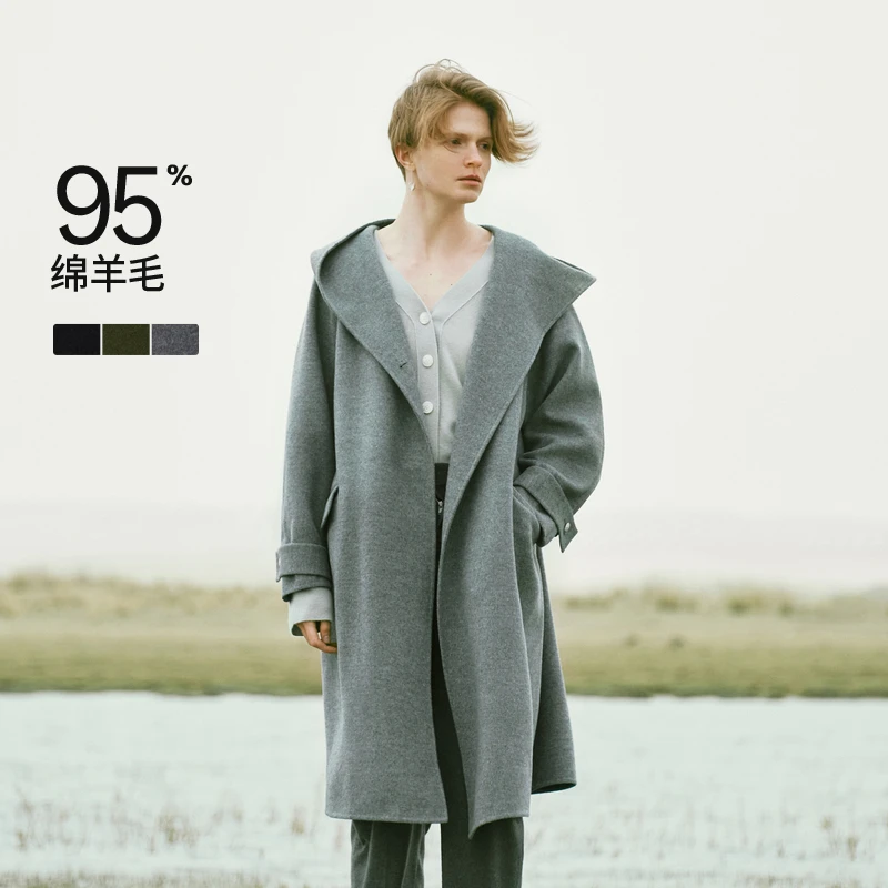 【0压系列】LESS冬季双面呢大衣女绵羊毛休闲长款外套2N0811170