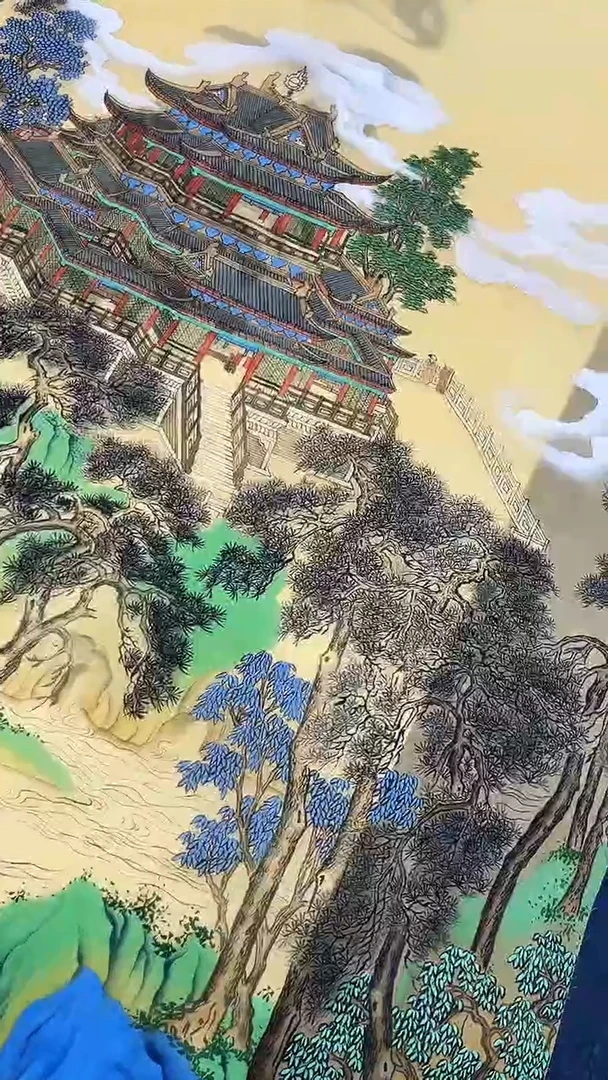 书法刘华亮亭台楼阁绢本