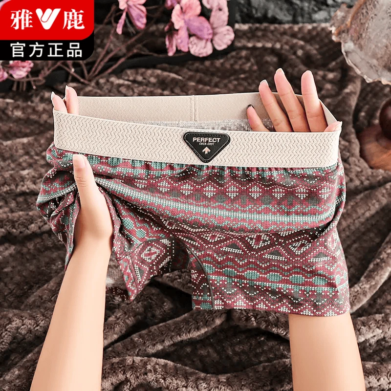 雅鹿纯棉女士内裤女款全棉透气少女生大码运动舒适复古平角裤头