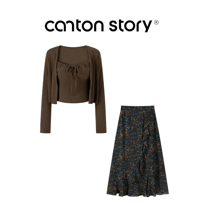 羊城故事【清仓】咖色吊带开衫套装女Y50853054 Y50853055