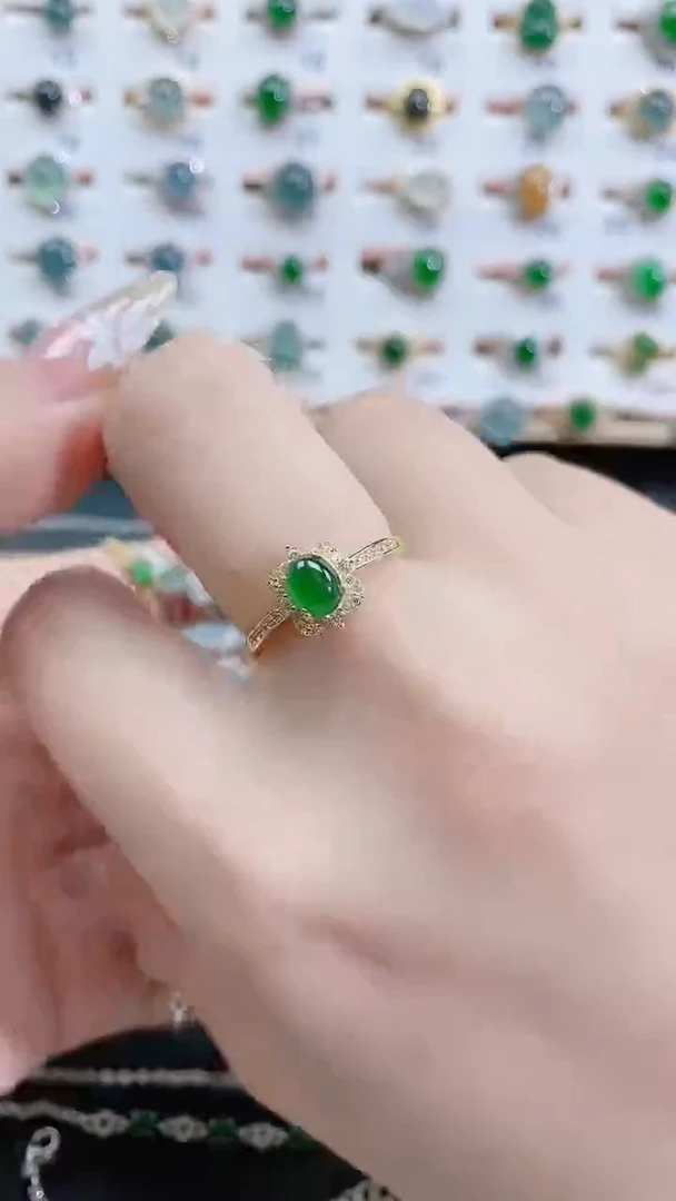 银S925镶嵌戒指翡翠天然翡翠