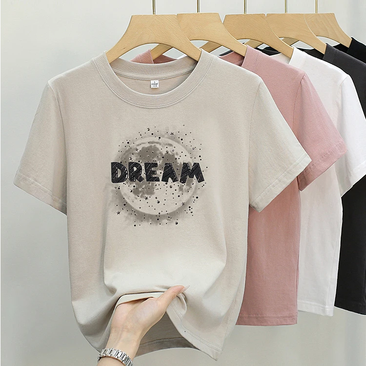 带钻字母夏季印花短款显瘦百搭设计感小众设计师t恤