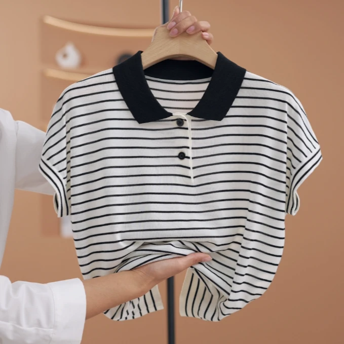 【荣荣】POLO领条纹百搭显瘦T恤-Y16399