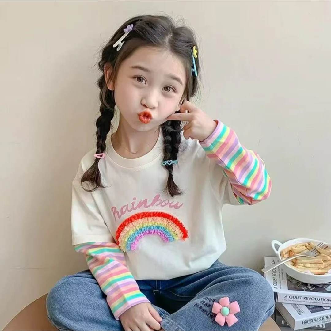 女童长袖t恤欧若风春季新款女孩宝宝洋气春秋款上衣春装上衣卫衣