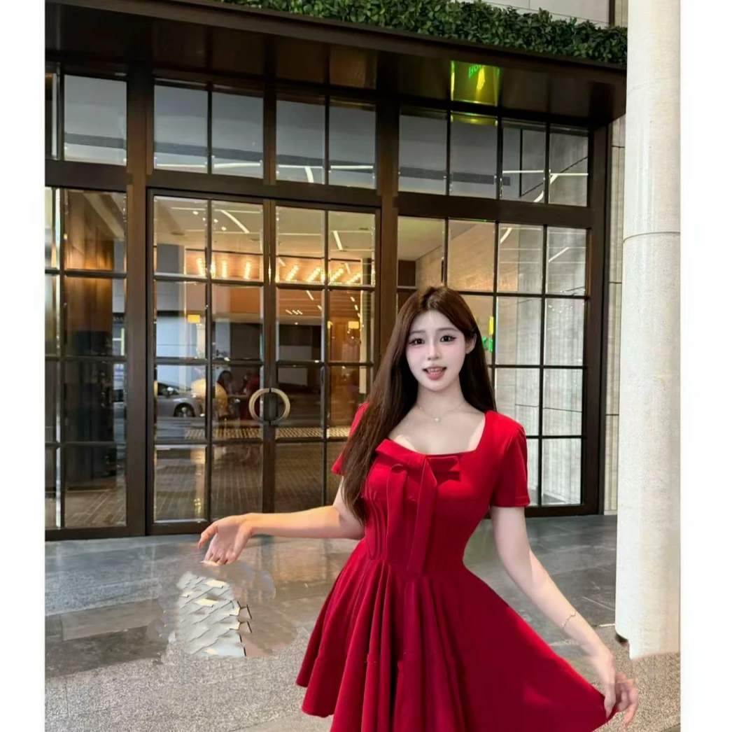 伊宝贝家《玫瑰之夏》富家千金红色蝴蝶结V领长裙+短裙2529+252