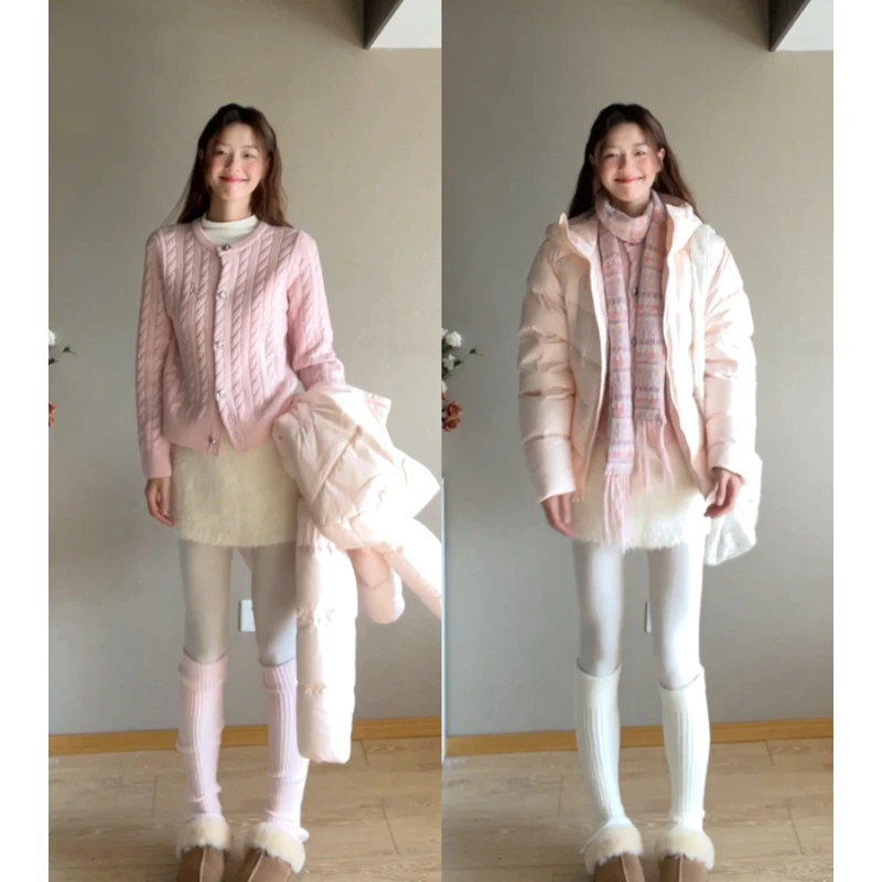 MARIE.COCO韩系温柔风软糯针织开衫叠穿面包棉服外套半身裙秋冬装