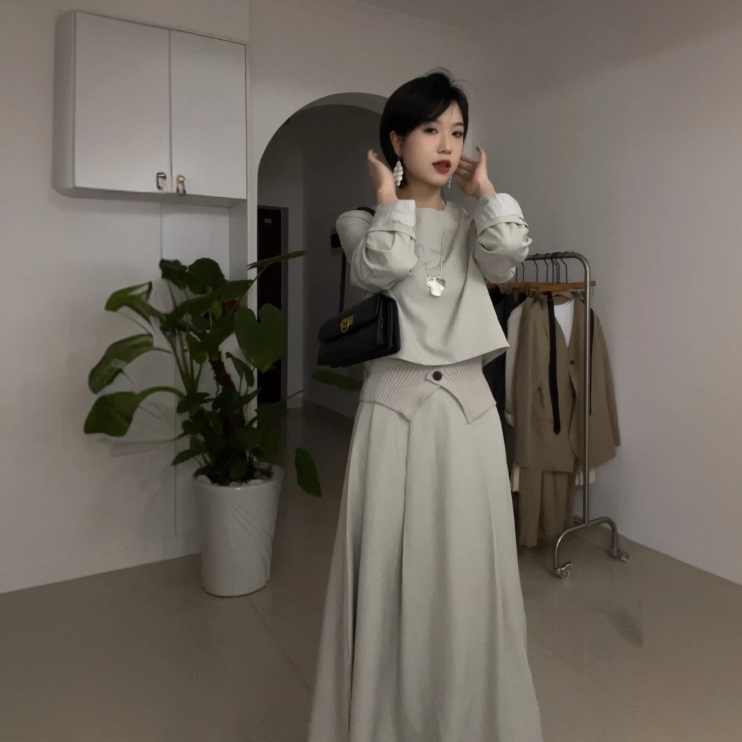 杨41西装上衣时尚简约大气伞裙套装裙子两件套