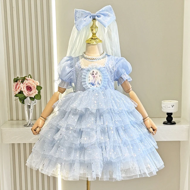 六一女童夏季连衣裙2025新款冰雪奇缘爱莎公主儿童生日礼服纱裙
