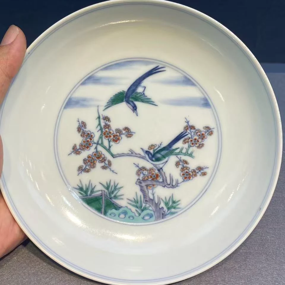 斗彩喜鹊登梅纹盘 品相全品