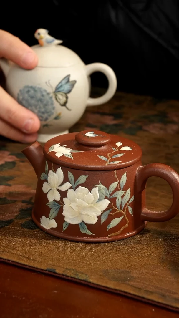 茶壶紫砂红皮龙栀子花壶微瑕