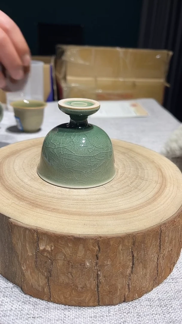 摆件陶原生态原矿青绿高足