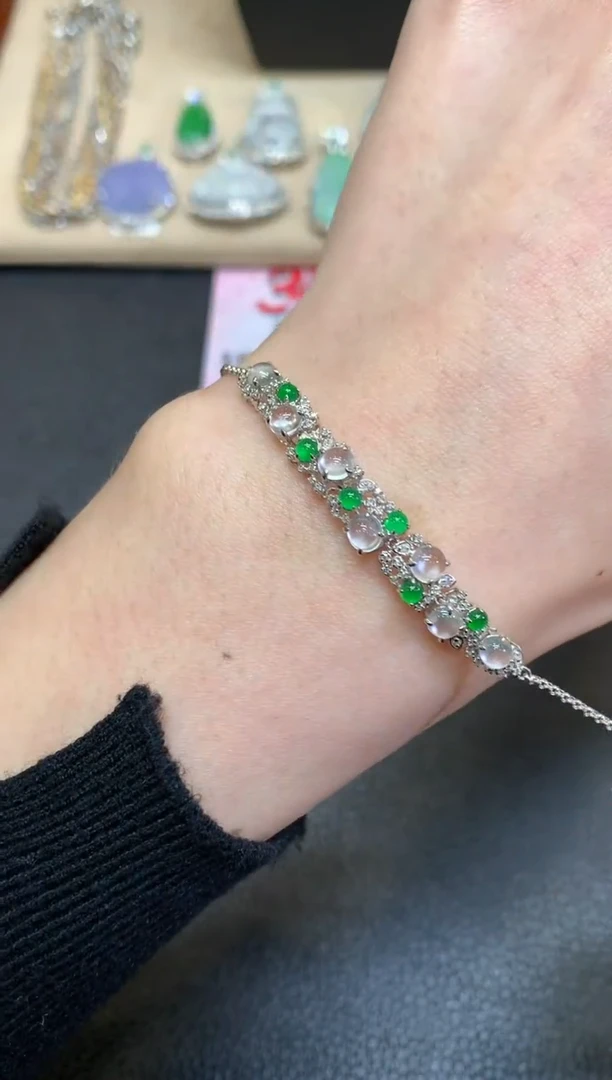 【闪购商品】翡翠手链18K金镶嵌蛋面【无服务费】