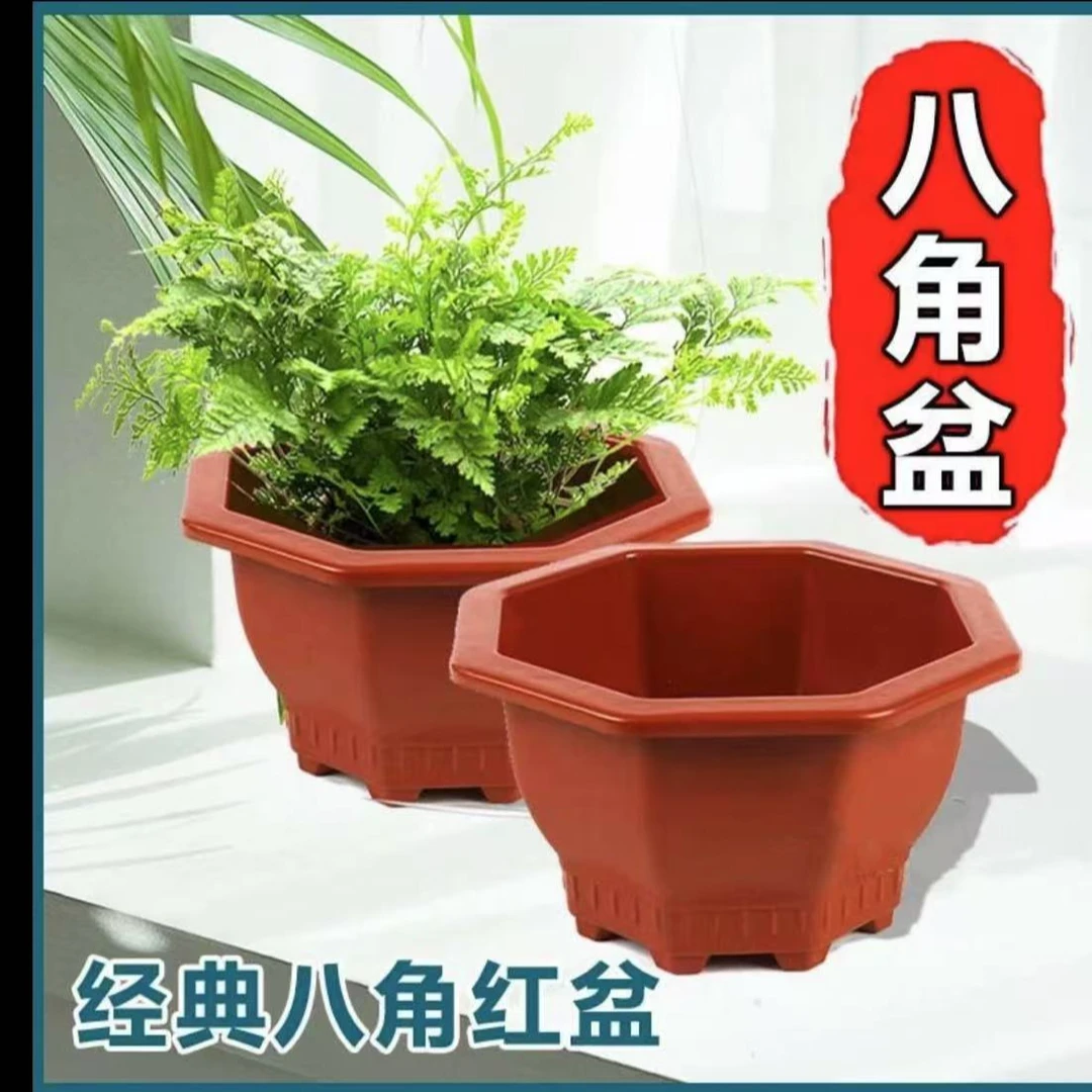 【拍一发五无底坐】经典红色八角盆加厚塑料花盆盆景盆家庭园艺塑料
