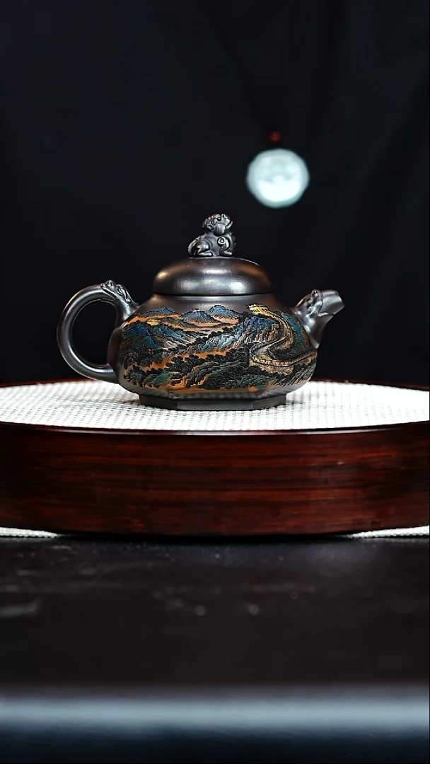 茶壶紫砂宜兴紫砂 石黄 梅付春(彩陶刻)