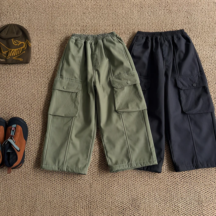 男童2025冬款山系贴袋宝宝休闲裤百搭一体绒保暖儿童工装裤潮