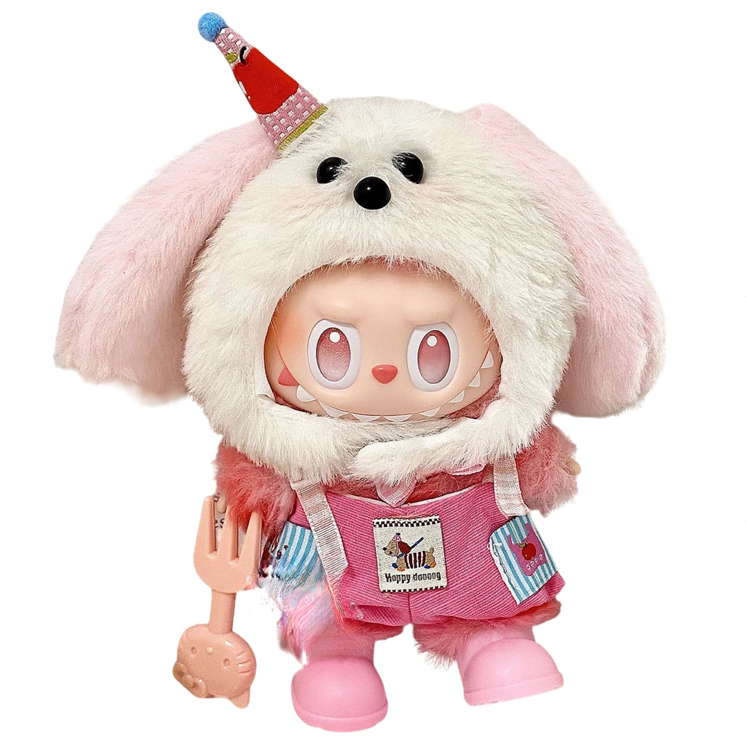 labubu3.0娃衣拉布布一代二代坐坐派对搪胶挂件可爱动物衣服17cm