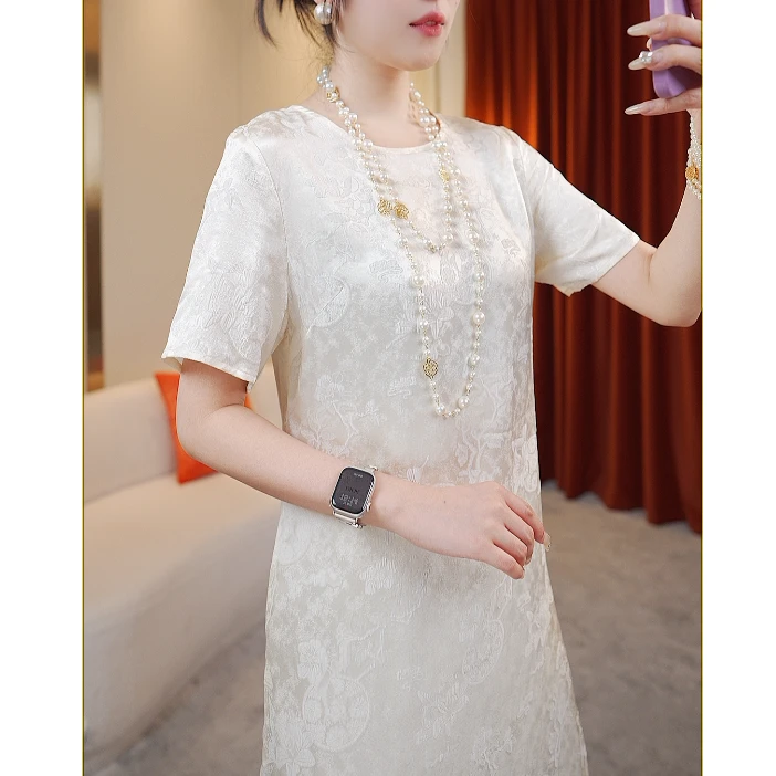 重磅推出：真丝冠乐绉【浮雕提花】新中式女装短袖桑蚕丝连衣裙