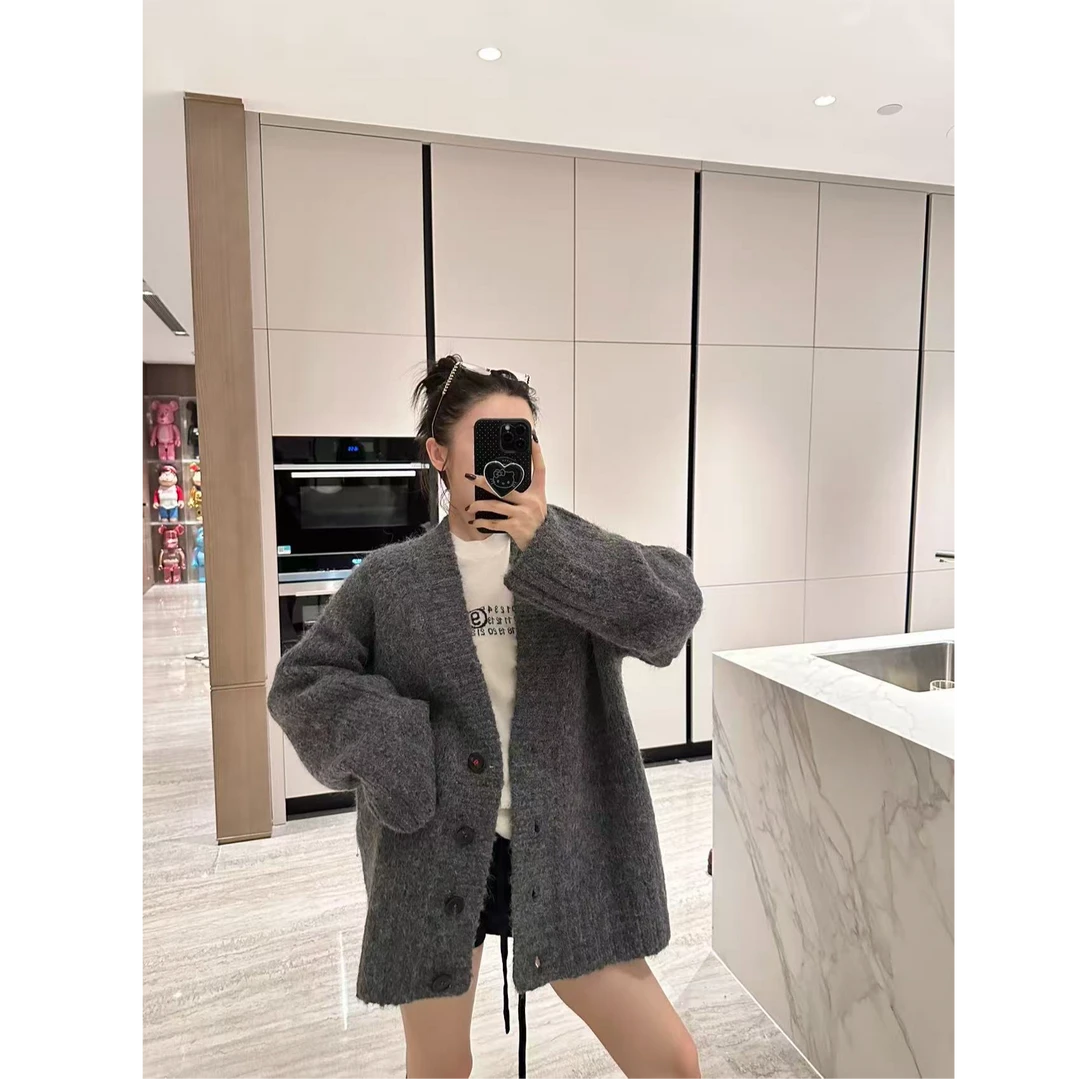 M6厚款V领针织慵懒开衫