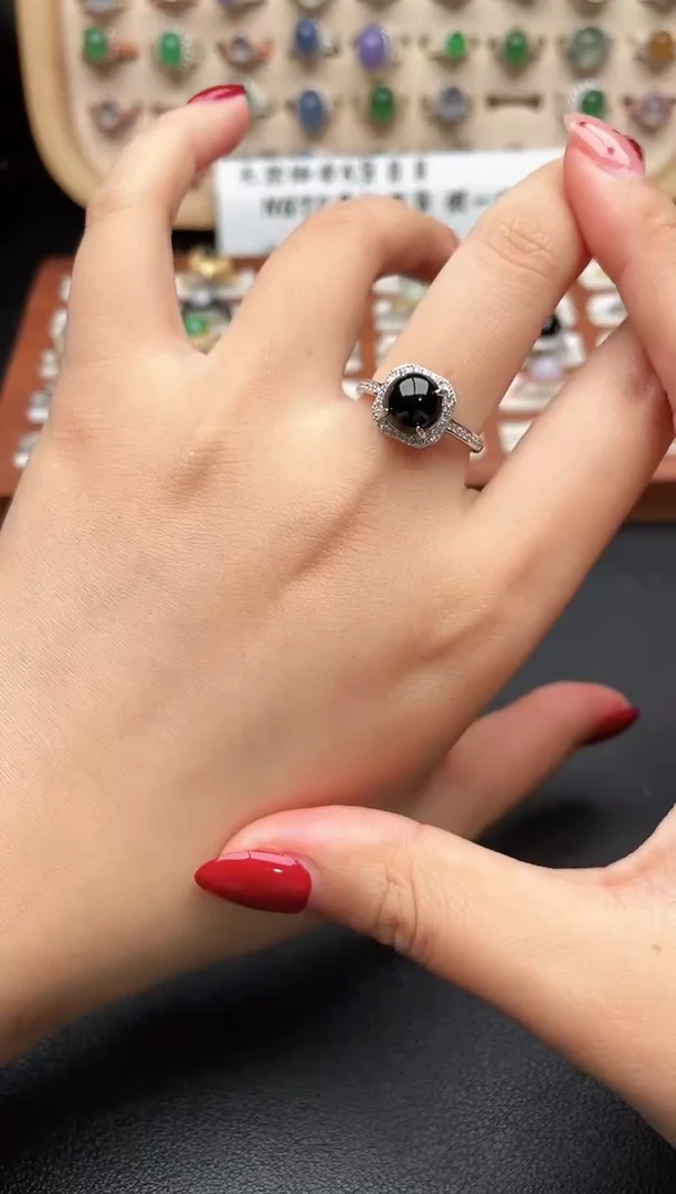 银S925镶嵌戒指翡翠一物一证一礼盒