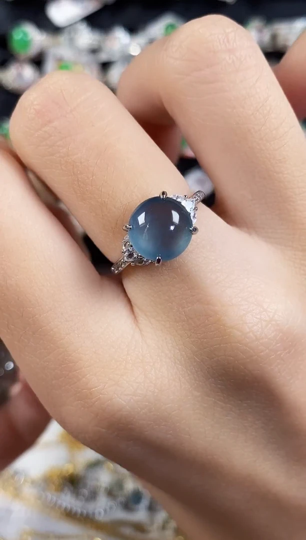 银S925镶嵌戒指翡翠 天然A货翡翠25